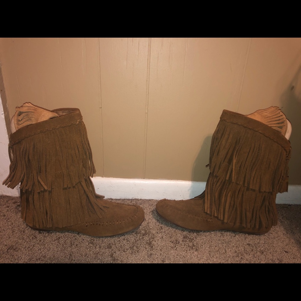 Tall brown fringe moccasins